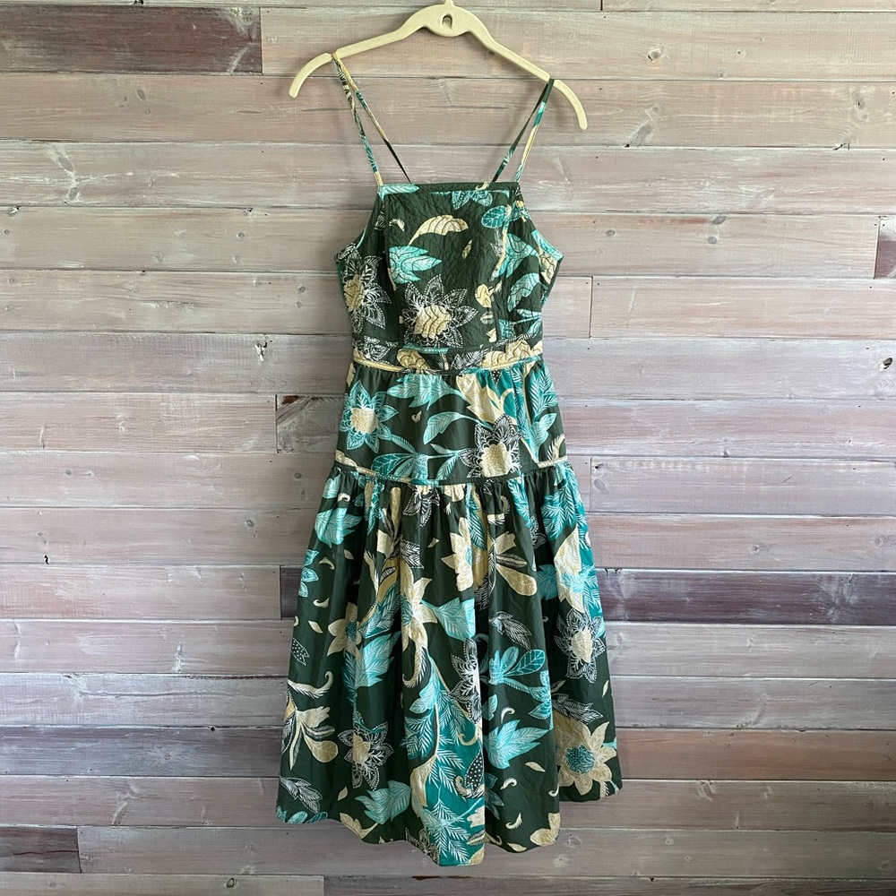 Unsubscribed green quilted cotton leaf print dress size 0